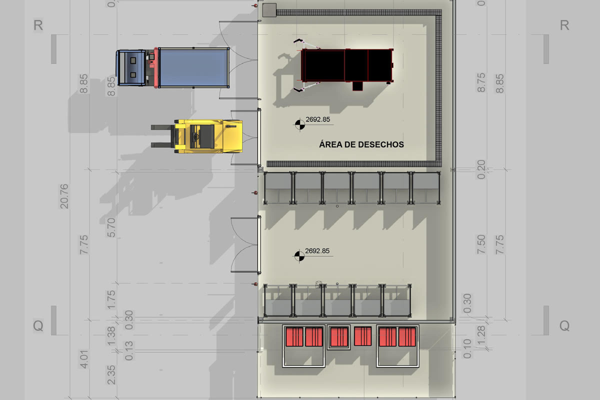 Plano técnico de distribución elaborado por DCA para un edificio industrial